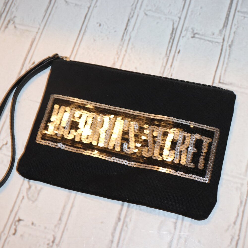 🖤✨ Victoria’s Secret Sequin Zipper Bag · Black + Silver · 9" × 6" - Picture 3 of 5
